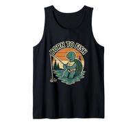Divertida Tortuga Pesca Retro Puesta del Sol Camiseta sin Mangas