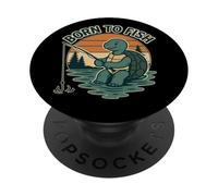 Divertida Tortuga Pesca Retro Puesta del Sol PopSockets PopGrip Adhesivo