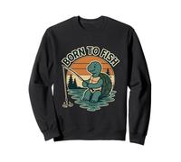 Divertida Tortuga Pesca Retro Puesta del Sol Sudadera