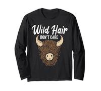 Divertida Vaca Escocesa de Las Highlands de Wild Hair Don't Care Manga Larga