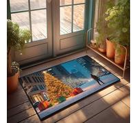 Divertidas alfombras de baño de Navidad en la ciudad: un país de las maravillas de invierno, felpudo de otoño para puerta delantera y puerta delantera (65 x 90 cm)