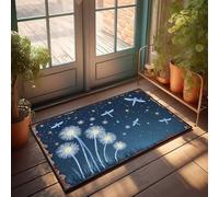 Divertidas alfombras para puerta delantera, libélulas y dientes de león bajo un cielo nocturno estrellado, felpudo de cocina divertido (40 x 60 cm)