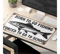 Divertidas alfombrillas para mouse Born To Go Fishing, Forced To Go To School - Alfombrilla de ratón motivacional, accesorios de escritorio kawaii