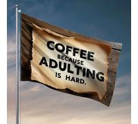 Divertidas banderas de pared con texto en inglés "Coffee Because Adulting Is Hard". Accesorios de escritorio para hombres, regalos de campista feliz (152 x 244 cm)