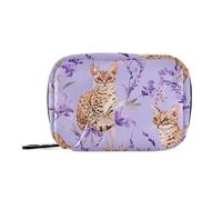 Divertidas bolsas de medicina de Savannah Cats moradas con compartimentos desmontables, organizador semanal de píldoras para bolso