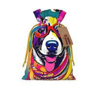 Divertidas bolsas de regalo con cordón de Navidad con estampado de perro con tarjetas para decoraciones de fiesta de Navidad