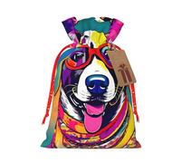 Divertidas bolsas de regalo con cordón de Navidad con estampado de perro con tarjetas para decoraciones de fiesta de Navidad