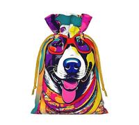 Divertidas bolsas de regalo con cordón de Navidad con estampado de perro con tarjetas para decoraciones de fiesta de Navidad