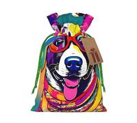 Divertidas bolsas de regalo con cordón de Navidad con estampado de perro con tarjetas para decoraciones de fiesta de Navidad