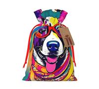 Divertidas bolsas de regalo con cordón de Navidad con estampado de perro con tarjetas para decoraciones de fiesta de Navidad
