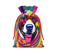 Divertidas bolsas de regalo con cordón de Navidad con estampado de perro con tarjetas para decoraciones de fiesta de Navidad