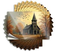 Divertidas calcomanías de coche con texto en inglés "Autumn Serenity: A Church in the Woods", 10 unidades, calcomanías en blanco para parachoques (12 x 18 cm)