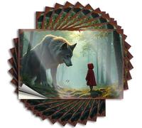 Divertidas calcomanías de parachoques para adultos, Caperucita Roja se enfrenta al lobo en el bosque encantado, 10 calcomanías divertidas para coche, barra de cueva de hombre (12 x 18 cm)