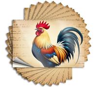 Divertidas calcomanías de parachoques para adultos, gallo colorido sobre fondo de manuscrito antiguo, 10 unidades, decoración de garaje para hombres, calcomanías para automóviles (8 x 12 cm)