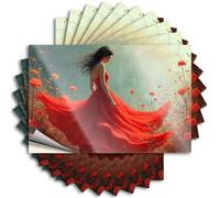 Divertidas calcomanías de parachoques para adultos, una mujer en un vestido rojo que fluye en medio de vibrantes flores naranjas, 10 calcomanías divertidas para camiones, automóviles (6 x 9 cm)