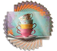 Divertidas calcomanías para autos, coloridas tazas de té florales apiladas, 10 unidades, decoración de cueva de hombre y accesorios, calcomanías familiares para automóvil (12 x 18 cm)
