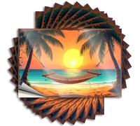 Divertidas calcomanías para coche, atardecer, serenidad: hamaca, felicidad entre palmeras, 10 unidades, calcomanías para caja de herramientas, calcomanías y calcomanías para coche (8 x 12 cm)