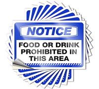 Divertidas calcomanías para coche, aviso de comida o bebida prohibida en esta área, 10 unidades de letreros divertidos para el hogar, bar, letreros divertidos para cueva de hombre (6 x 9 cm)