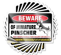 Divertidas calcomanías para coche, cuidado con la frase "Beware of Miniature Pinscher", 10 calcomanías divertidas para automóviles, letreros de garaje para hombres (12 x 18 cm)