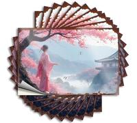 Divertidas calcomanías para coche, diseño de flor de cerezo: una mujer en kimono tradicional en medio de NAT, 10 calcomanías para caja de herramientas, calcomanías y calcomanías para coche (12 x 18 cm
