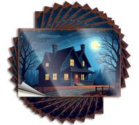 Divertidas calcomanías para coche, una acogedora cabaña bajo un cielo iluminado por la luna, 10 calcomanías divertidas para automóvil de Halloween (8 x 12 cm)