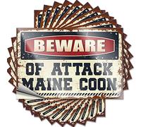 Divertidas calcomanías para parachoques Beware of Attack Maine Coon, 10 unidades, calcomanías de coche para hombres (6 x 9 cm)