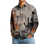 Divertidas camisas de Halloween para hombre, con botones, estampado de calabaza, fantasma, manga larga, A05-azul oscuro, L