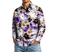 Divertidas camisas de Halloween para hombre, con botones, estampado de calabaza, fantasma, manga larga, A04-azul claro, XXL