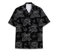 Divertidas camisas hawaianas de caballo para hombres y mujeres, carreras de caballos de amor, hawaianas, verano, manga corta, casual, ajuste relajado, abotonadas, Calavera 01, XX-Large