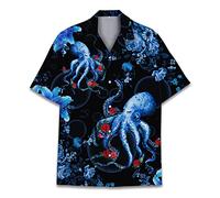 Divertidas camisas hawaianas de caballo para hombres y mujeres, carreras de caballos de amor, hawaianas, verano, manga corta, casual, ajuste relajado, abotonadas, Pulpo 1, L