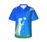 Divertidas camisas hawaianas para hombre, camisa de playa de manga corta con botones, camisas de playa de verano S-3XL, Dino With Dandelion Sky, XX-Large