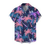 Divertidas camisas tropicales para hombre, manga corta, crucero, casual, hawaiana, con botones, palmera hawaiana, playa caribeña, moderna, gráfico de solapa, verano, floral, 80, camisa mexicana