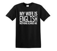 Divertidas camisetas para hombre, diseño de broma, ropa de cumpleaños, My Wife is English, L