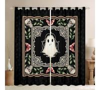 Divertidas cortinas de calavera para sala de estar, cortinas de ventana góticas de Halloween con diseño de calavera y polilla opacas del 30% al 50%, tratamiento de ventana de estilo gótico de granja