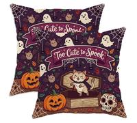 Divertidas fundas de almohada de Halloween con diseño de gato ragdoll de 12 x 12 pulgadas, cómodas fundas de almohada de terciopelo con estampado de ataúd gótico y fantasma, con cremallera, patrón