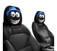 Divertidas fundas para reposacabezas de coche, diseño de ojos de caricatura, paquete de 2 unidades, decoración de máscara facial humana de Halloween para asientos delanteros de automóviles, elásticas