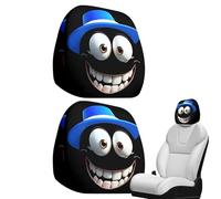 Divertidas Fundas para reposacabezas de Halloween, 2 Unidades, Transpirables, Estampadas por Ambos Lados, elásticas, Ojos Grandes, Calabaza Espeluznante, Decorativa para Coche, Hombre y Mujer