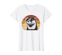 Divertidas Gafas de Sol de Nutria Retro Puesta de Sol Cool River Otter Art Camiseta gráfica económica, Mujer, Blanco, S