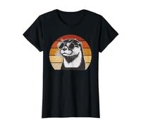 Divertidas Gafas de Sol de Nutria Retro Puesta de Sol Cool River Otter Art Camiseta gráfica económica, Mujer, Negro, XL