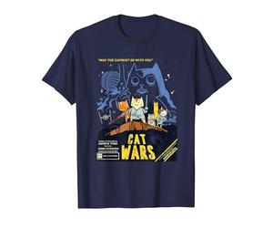 Divertidas guerras de Gatos, Cat Wars Camiseta, Hombre, Azul Marino, S