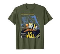 Divertidas guerras de Gatos, Cat Wars Camiseta, Hombre, Verde Oliva, M