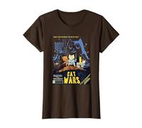 Divertidas guerras de Gatos, Cat Wars Camiseta, Mujer, Marrón, L
