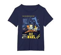Divertidas guerras de Gatos, Cat Wars Camiseta, Mujer Tallas Grandes, Azul Marino, 1XL Grande