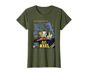 Divertidas guerras de Gatos, Cat Wars Camiseta, Mujer, Verde Oliva, 3XL