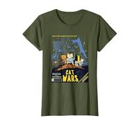 Divertidas guerras de Gatos, Cat Wars Camiseta, Mujer, Verde Oliva, XS
