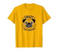 Divertidas Huellas de Patas de Crazy Pug Person para Regalar a un Amante de los Perros Camiseta, Hombre, Dorado Brillante, S