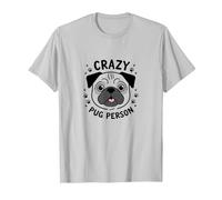 Divertidas Huellas de Patas de Crazy Pug Person para Regalar a un Amante de los Perros Camiseta, Hombre, Plata, S