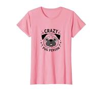 Divertidas Huellas de Patas de Crazy Pug Person para Regalar a un Amante de los Perros Camiseta, Mujer, Rosado, S