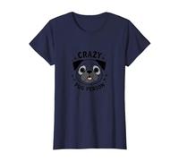 Divertidas Huellas de Patas de Crazy Pug Person para Regalar a un Amante de los Perros Camiseta, Mujer, Azul Marino, S