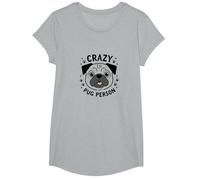 Divertidas Huellas de Patas de Crazy Pug Person para Regalar a un Amante de los Perros Camiseta, Niñas, Gris Jaspeado, Pequeña